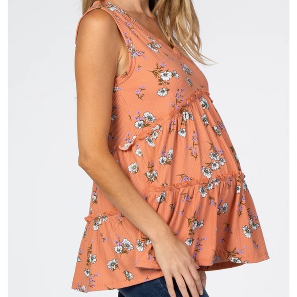 Pinkblush Coral Floral Print Tiered Maternity Tank Top - Picture 10 of 12
